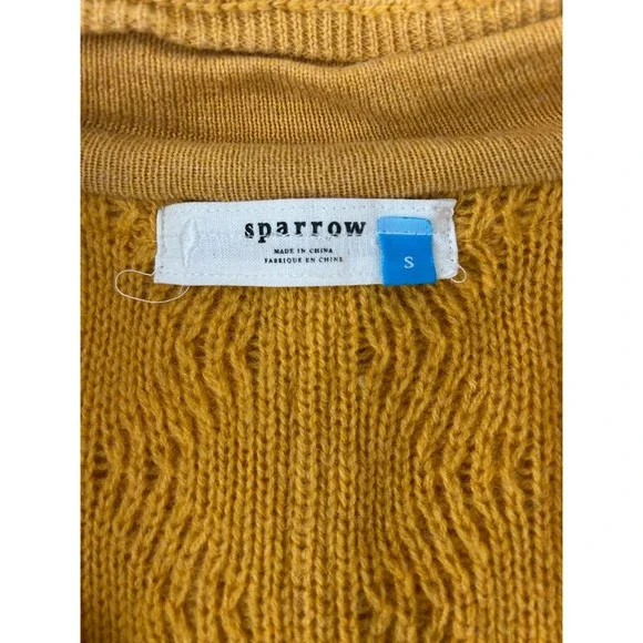 Sparrow Anthropologie Yellow Cable Knit Cardigan Sweater S Fisherman Lambswool - Picture 6 of 9